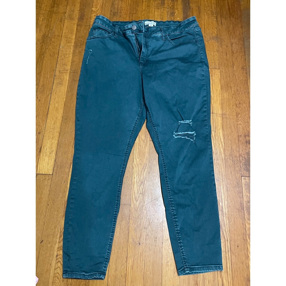 Ava & Viv Womens 20W Teal Green Distressed Skinny Jeans High Rise Stretch Denim